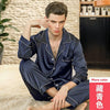 Men's Pajama Sets Modern Style Long-sleeved  Ice Silk Satin Trousers Nightgown 2 Pcs Suit Set Students Leisure Sleepwear J068