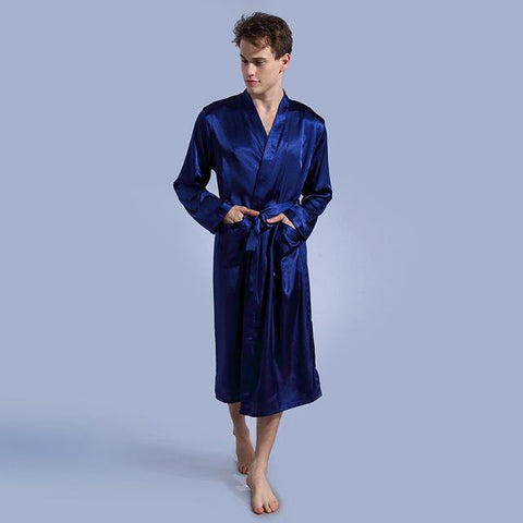 Men's Long Sleeve Lace-up Microfiber Siamese Pajamas V-neck Pocket Pajamas for Men's Clothing 2018 Robe Thin Cardigan Nightgown
