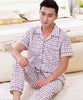 Spring Summer Men's Pajama Cotton Long Pants Short Sleeve Turnshirt Casual Home Suit Set Mens sleepwear Male Trousers nightgown