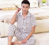 Spring Summer Men's Pajama Cotton Long Pants Short Sleeve Turnshirt Casual Home Suit Set Mens sleepwear Male Trousers nightgown