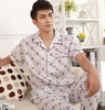 Spring Summer Men's Pajama Cotton Long Pants Short Sleeve Turnshirt Casual Home Suit Set Mens sleepwear Male Trousers nightgown