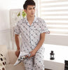 Spring Summer Men's Pajama Cotton Long Pants Short Sleeve Turnshirt Casual Home Suit Set Mens sleepwear Male Trousers nightgown