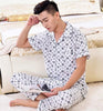 Spring Summer Men's Pajama Cotton Long Pants Short Sleeve Turnshirt Casual Home Suit Set Mens sleepwear Male Trousers nightgown