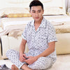 Spring Summer Men's Pajama Cotton Long Pants Short Sleeve Turnshirt Casual Home Suit Set Mens sleepwear Male Trousers nightgown