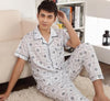 Spring Summer Men's Pajama Cotton Long Pants Short Sleeve Turnshirt Casual Home Suit Set Mens sleepwear Male Trousers nightgown