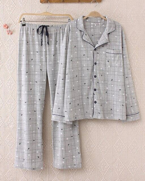 2019 Spring New Men's Pajama Set Long Sleeve Nightgown Turn-down Collar Plaid Pajama Mansleepwear Pajamas Men Pijama Set Pyjamas