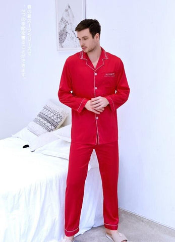 Men's Long Sleeved New Suit Set Household Clothing Ice Silk Satin Leisure Sleepwear Students Plus Size Youth Nightgown J039