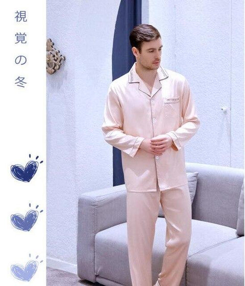 Men's Long Sleeved New Suit Set Household Clothing Ice Silk Satin Leisure Sleepwear Students Plus Size Youth Nightgown J039