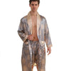 Men Casual Homewear Set Print Long-sleeved Sleeve Elastic Waist No Nightgown Relaxed Short Pants Set