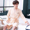 3XL Spring New Sleeve Male Robe Letter Casual Home Dressing Gown Summer Sleepwear Rayon Satin Men Kimono Bathrobe Nightgown