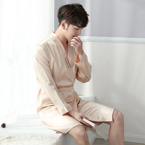 2019 summer men's silk bathrobe robe long solid silk pajamas men silk nightgown sleepwear kimono homme dress