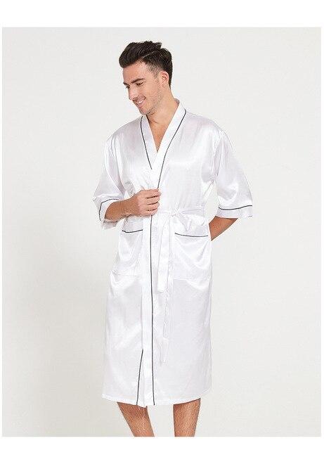 Summer Silky Satin Robe Nightgown For Male Half Sleeve Home Clothes Mens Long Solid Kimono Bathrobe Gown Casual Sleepwear
