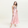 Simulated silk pajamas, lace lace, sexy V collar, long halter skirt, nightgown, home dress.