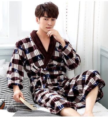Male Coral Velvet Bathrobes Adult Flannel Nightgowns Men's Autumn and Winter Pajamas Soft and Long Sleeves Sleeprobe D-2148