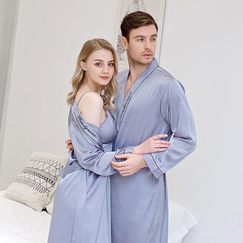 Lovers Sleepwear Satin Rayon Nightwear Casual Couple Robe Bathrobe Kimono Gown Solid Long Sleeve Intimate Lingerie Nightgown