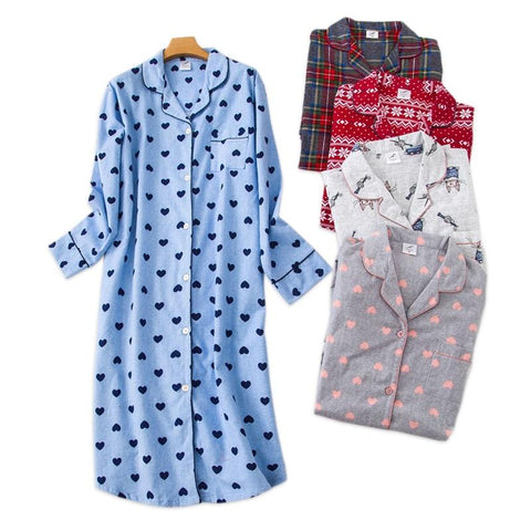 Plus size sexy sleepdress women sleepwear 100% brushed cotton simple nightgowns long sleeve Women pyjamas sleepwear dress