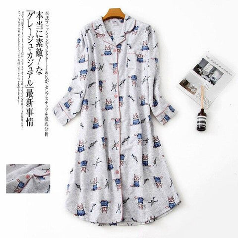 Plus size sexy sleepdress women sleepwear 100% brushed cotton simple nightgowns long sleeve Women pyjamas sleepwear dress