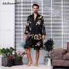 Men'S Silk Nightgown Shorts Two-Piece Set Pijamas Male Summer Thin Long-Sleeve Dragon Satin Plus Size Robes Bathrobe Clothing