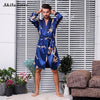Men'S Silk Nightgown Shorts Two-Piece Set Pijamas Male Summer Thin Long-Sleeve Dragon Satin Plus Size Robes Bathrobe Clothing