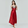 Sexy Women V-neck Satin Silk Lace Lingerie Back V Pajama Long Night Dress Nightgown Sleepwear