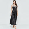 Sexy Women V-neck Satin Silk Lace Lingerie Back V Pajama Long Night Dress Nightgown Sleepwear