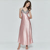 Sexy Women V-neck Satin Silk Lace Lingerie Back V Pajama Long Night Dress Nightgown Sleepwear