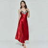 Sexy Women V-neck Satin Silk Lace Lingerie Back V Pajama Long Night Dress Nightgown Sleepwear