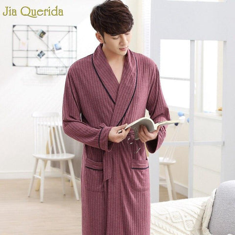 Men Sexy Robe Sleep Wear Kimono Home Robes 2019 New Fashion Rib Fabric Classy Mens Bath Robe Cotton Yukata Long Sleeve Nightgown