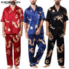 INCERUN Men Pajamas Set Print Short Sleeve Tops Long Pants Nightgown Loose Silk Satin Ladies Loungewear Men Sleepwear Sets 2019