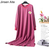 Jinsen Aite 2019 Cotton Striped Long Sleeve Large Size Home Dress Pregnant Sleepwear Casual Women Nightgowns Sleepshirts JS752