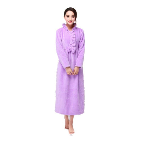 XXL Autumn winter ladies long Nightgowns Warm and luxurious flannel princess long sleeve plus size purple sleepwear nightdress
