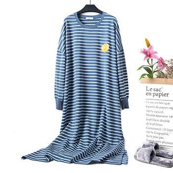 Jinsen Aite 2019 Cotton Striped Long Sleeve Large Size Home Dress Pregnant Sleepwear Casual Women Nightgowns Sleepshirts JS752