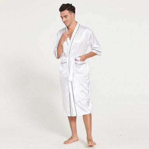 Summer Silky Satin Robe Nightgown For Male Half Sleeve Home Clothes Mens Long Solid Kimono Bathrobe Gown Casual Sleepwear