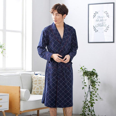 Summer Bathrobe Sleepwear Autumn Casual Robes Men Cotton long Sleeve Nightgown Male Kimono Sleep Gown