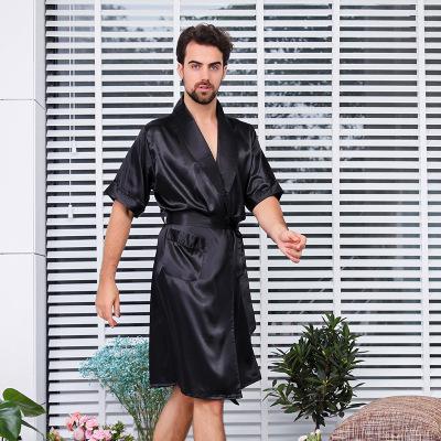 CEARPION Men Satin Bathrobe Plus Size 5XL Sleepwear Long-sleeved Kimono Bath Robe Gown Men Silky Nightgown Print Pyjama