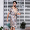 CEARPION Men Satin Bathrobe Plus Size 5XL Sleepwear Long-sleeved Kimono Bath Robe Gown Men Silky Nightgown Print Pyjama