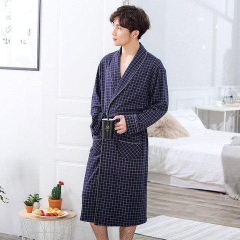 Summer Bathrobe Sleepwear Autumn Casual Robes Men Cotton long Sleeve Nightgown Male Kimono Sleep Gown