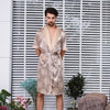 CEARPION Men Satin Bathrobe Plus Size 5XL Sleepwear Long-sleeved Kimono Bath Robe Gown Men Silky Nightgown Print Pyjama
