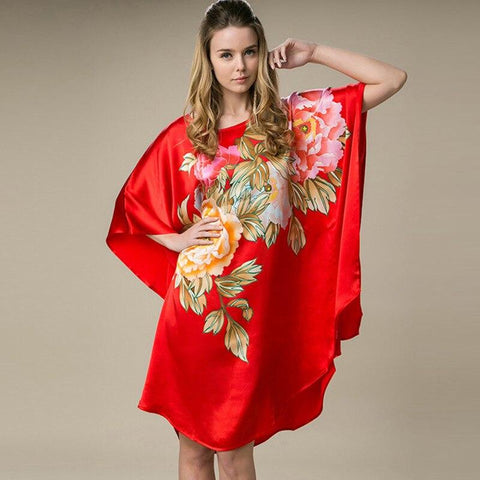 Lady Summer Style 100% Silk Robe Dress Women's Sexy Loose Nightgown Sleepwear Vintage Kaftan Bathrobe Gown Plus Size YBP003
