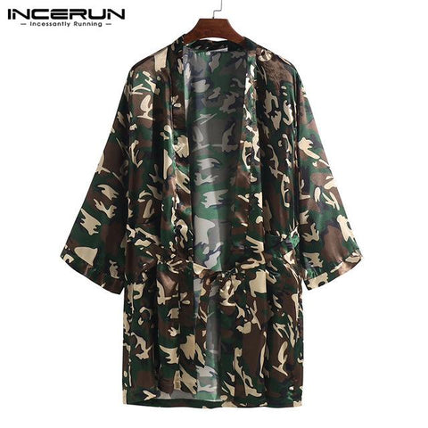 INCERUN Polyester Long Loose Bath Robes Fashion Men 2019 Camouflage Nightgown High Quality Cardigan Personal Comfortable Pajamas