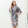 Print Bride Bridesmaid Wedding Robe Silky Satin Women Kimono Bathrobe Sexy Long Nightgown Casual Sleepwear Home Clothes M-3XL