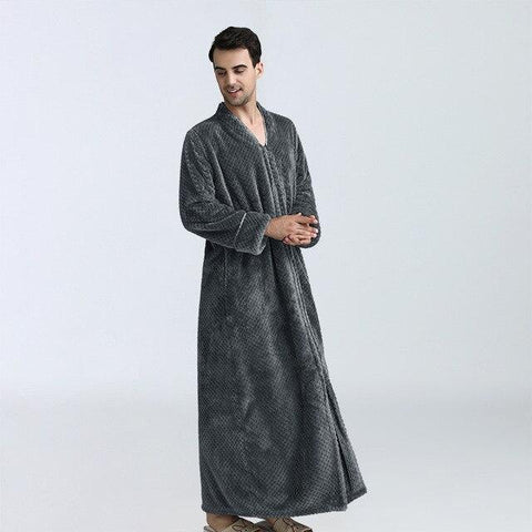 Flannel Robe Male Winter Dressing Warm Fleece Long Thick Men's Bathrobe Nightgowns Menâ€˜s Bath Robe Winter Sleep L XL XXL XXXL