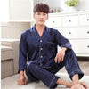 Male Pyjamas Sleep Lounge Plus Size  Silk Pajamas Long For Men Autumn Sleepwear Male Pajama Set Soft Casual Nightgown