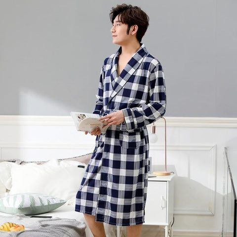 Bathrobe Men's Nightgown Autumn Long Comfortable Long Sleeve Summer Thin Summer Breathable Pajamas Men's Summer Home Service