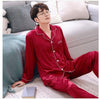 Male Pyjamas Sleep Lounge Plus Size  Silk Pajamas Long For Men Autumn Sleepwear Male Pajama Set Soft Casual Nightgown