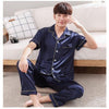 Male Pyjamas Sleep Lounge Plus Size  Silk Pajamas Long For Men Autumn Sleepwear Male Pajama Set Soft Casual Nightgown