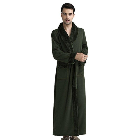 CEARPION Men Winter Warm Long Robe Flannel Kimono Bathrobe Gown Male Casual Nightgown Luxury Solid Color Full Sleeve Sleepwear