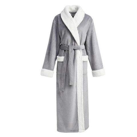CEARPION Men Winter Warm Long Robe Flannel Kimono Bathrobe Gown Male Casual Nightgown Luxury Solid Color Full Sleeve Sleepwear