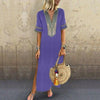 Women's Bohemian Floral Print Split Cotton Linen Maxi Dress Deep V Neck Long Sleeve Summer Casual Party Dresses Plus Size