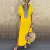 Women's Bohemian Floral Print Split Cotton Linen Maxi Dress Deep V Neck Long Sleeve Summer Casual Party Dresses Plus Size